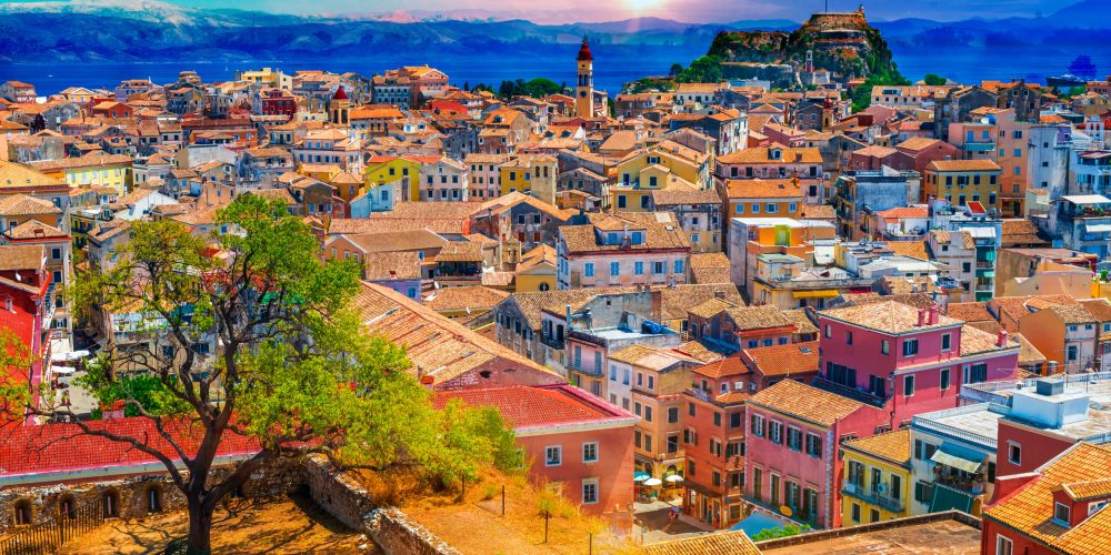 The charming town of Kerkyra (Corfu Town) dazzles with its colorful buildings and rich historical heritage, a UNESCO World Heritage site